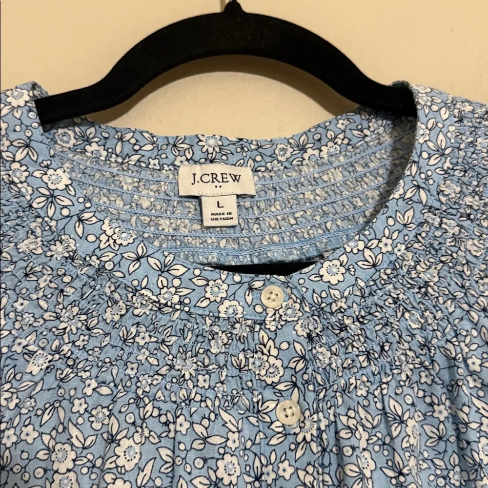 J crew destination Light Blue daisy Floral Blouse top women L button front boho - Picture 4 of 10